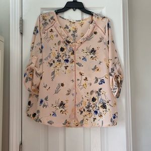 Pink Floral 3/4 Sleeve Blouse